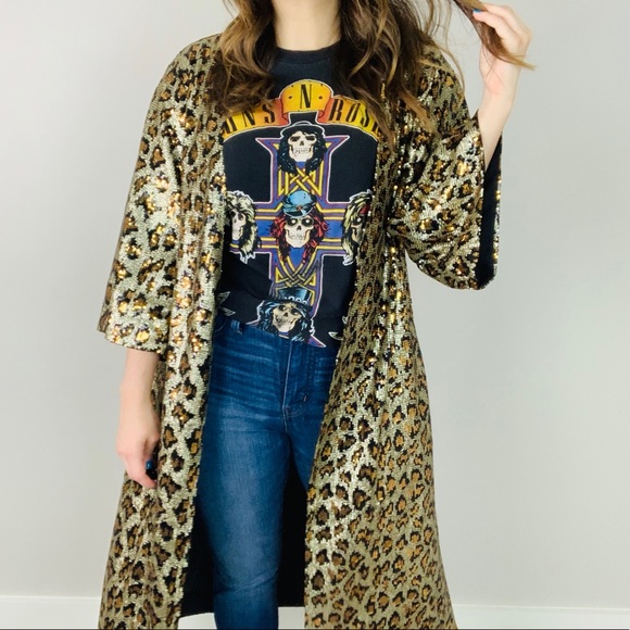 L&B Jackets & Blazers - Can’t Be Tamed Sequin Leopard Kimono Duster